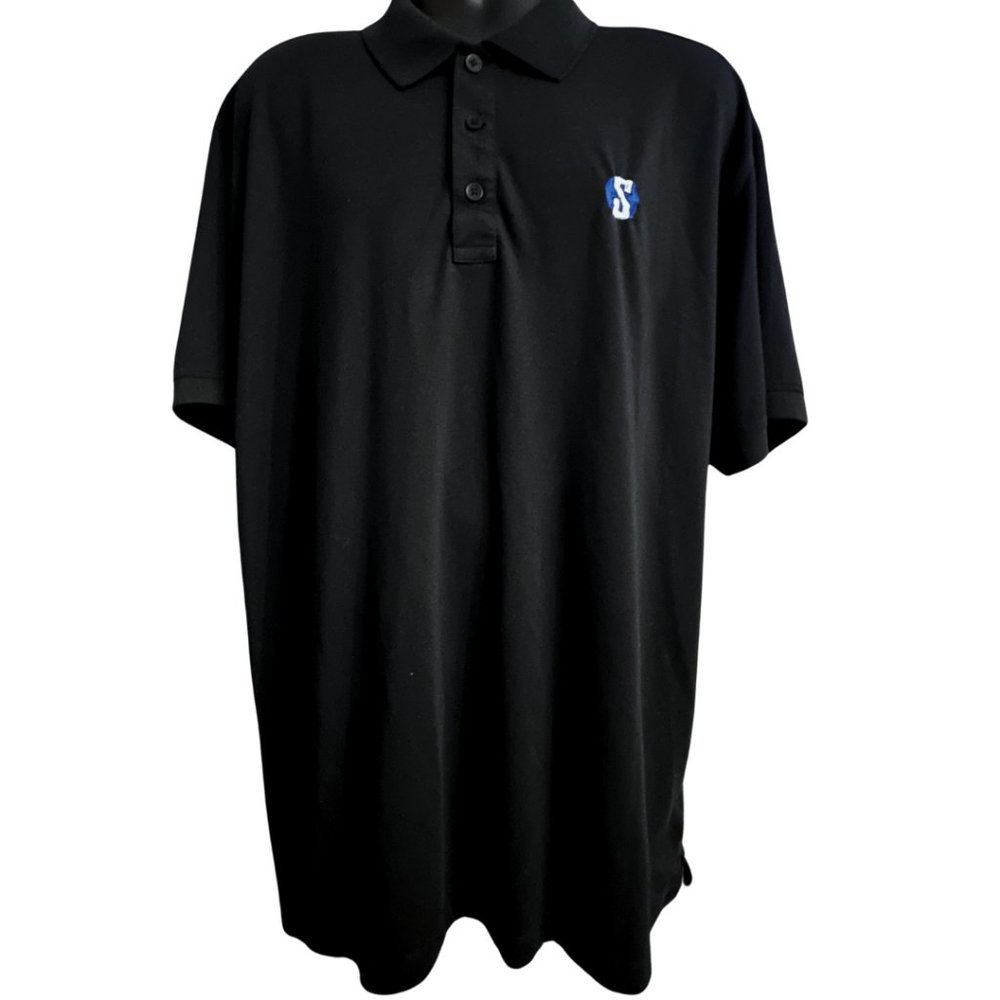 Port Authority Black Polo Shirt Men XXL Logo Short Sleeve Stretch